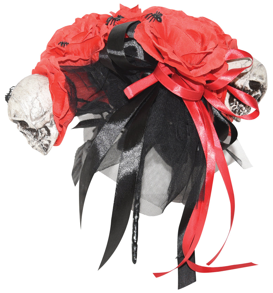 Bouquet of Red Roses with Skulls and Spiders Halloween Prop