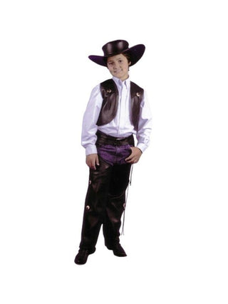 Child's Black Cowboy Leather Chaps & Vest Costume-COSTUMEISH