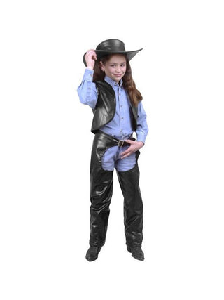 Child's Cowgirl Leather Chaps & Vest Costume-COSTUMEISH