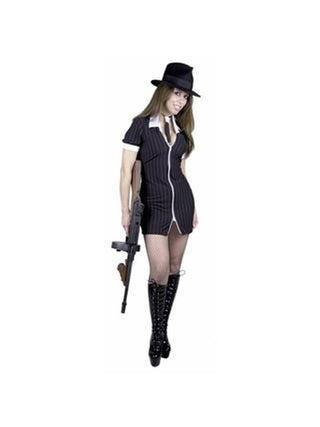 Adult Sexy Black/White Gangster Moll Costume-COSTUMEISH