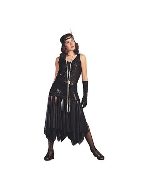 Women's Black 20's Scarf Flapper Dress Costume-COSTUMEISH