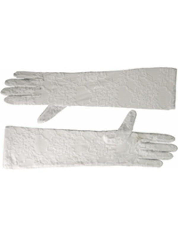 Adult White Opera Length Stretch Lace Gloves-COSTUMEISH