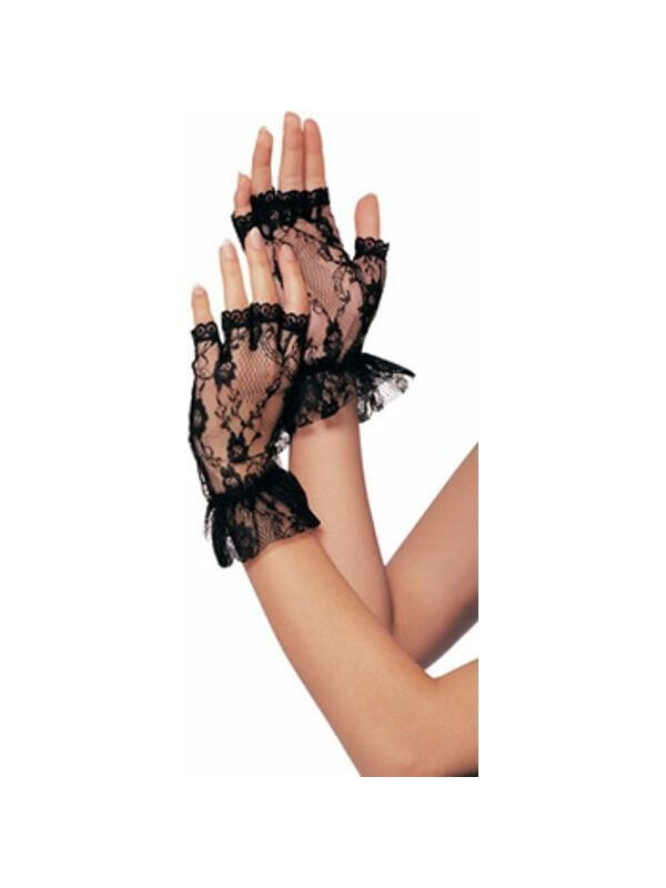 Adult Black Fingerless Lace Gloves-COSTUMEISH
