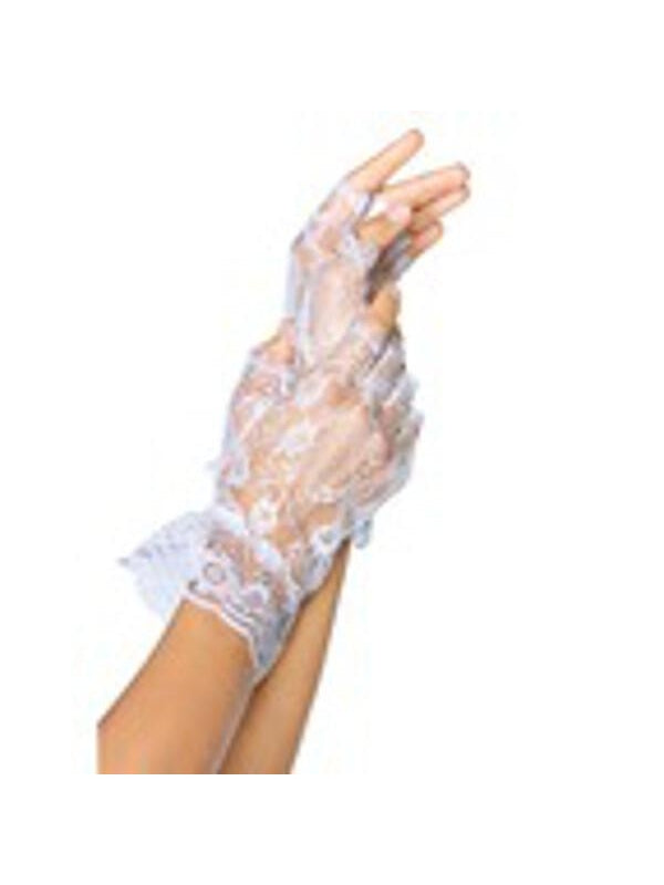 Adult White Fingerless Lace Gloves-COSTUMEISH