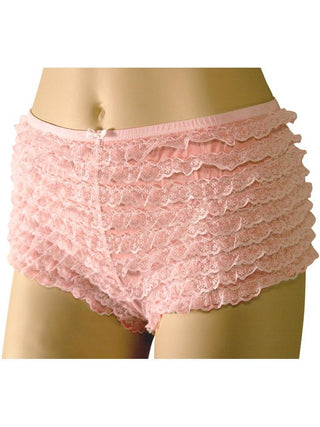 Pink Lace Ruffled Tanga Shorts-COSTUMEISH