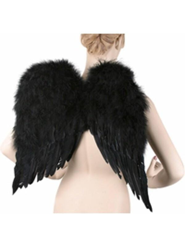 Adult Black Feathered Angel Costume Wings-COSTUMEISH