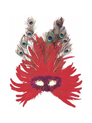 Adult Red Feather Peacock Eye Mask-COSTUMEISH