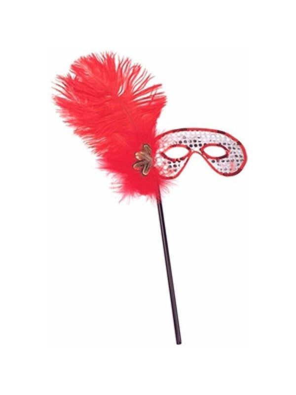 Adult Red Feather Stick Eye Mask-COSTUMEISH
