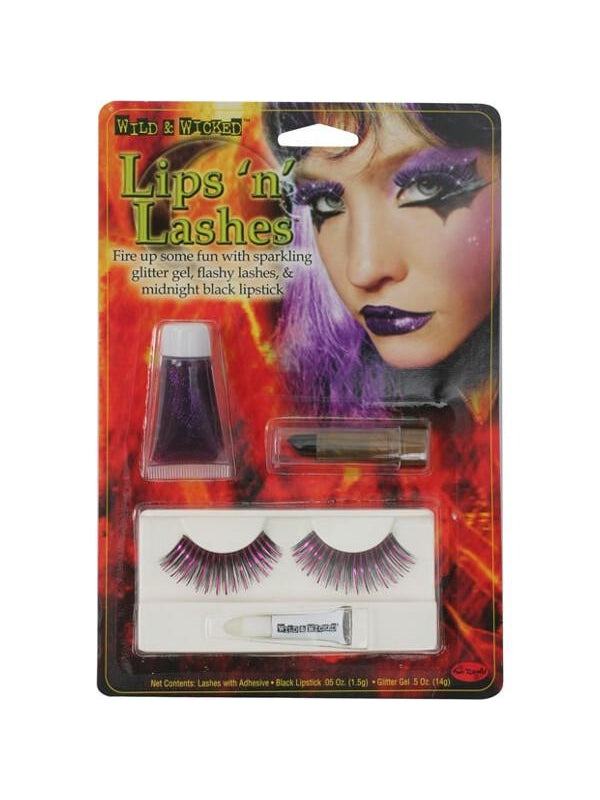 Adult Purple Halloween Lipstick Eyelash Make Up Kit-COSTUMEISH