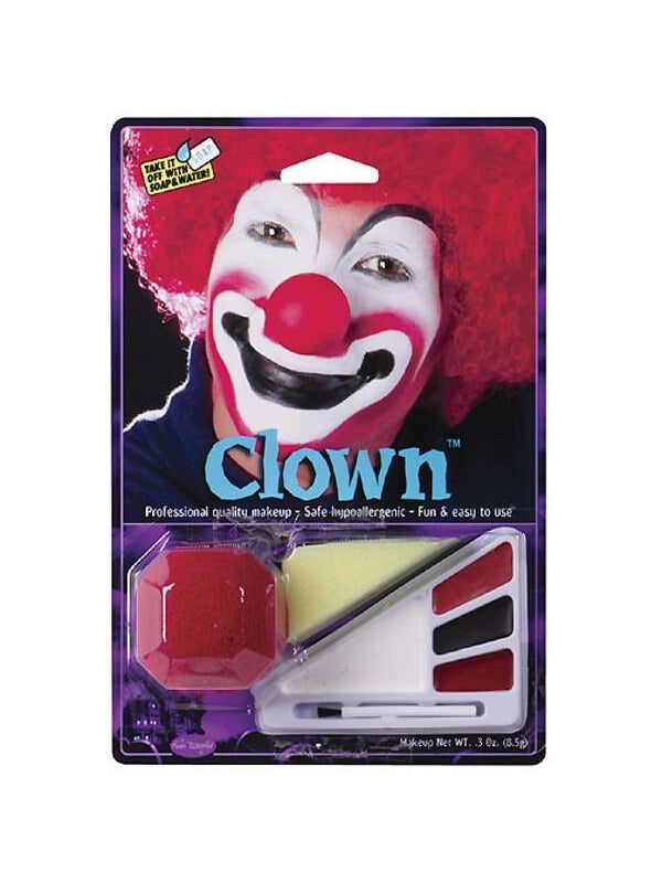 Adult Clown Halloween Makeup Kit W/ Nose-COSTUMEISH