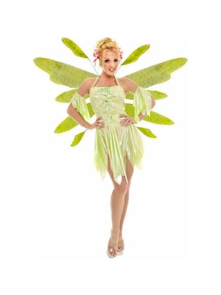 Adult Green Nymph Fairy Dress Costume w/ Wings-COSTUMEISH