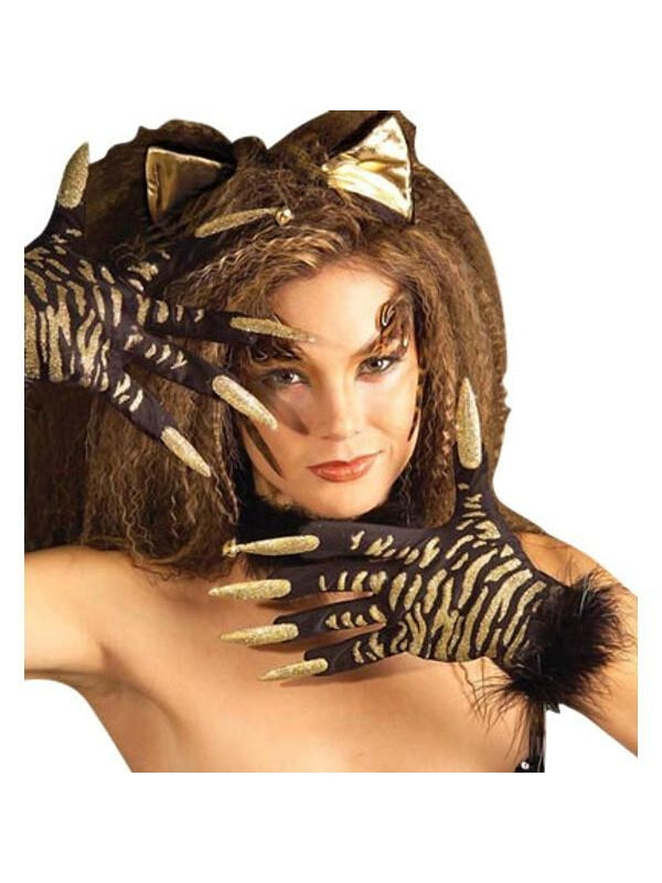 Adult Tiger Gloves With Nails-COSTUMEISH