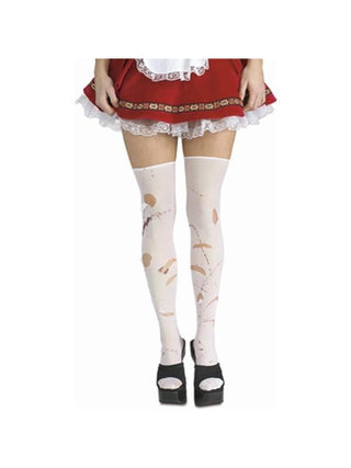 Adult White Ripped Stockings-COSTUMEISH