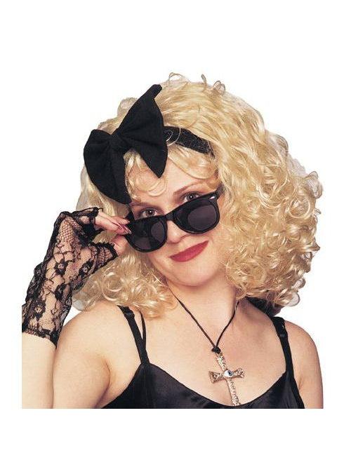 80s Pop Star Blonde Wig with Bow-COSTUMEISH