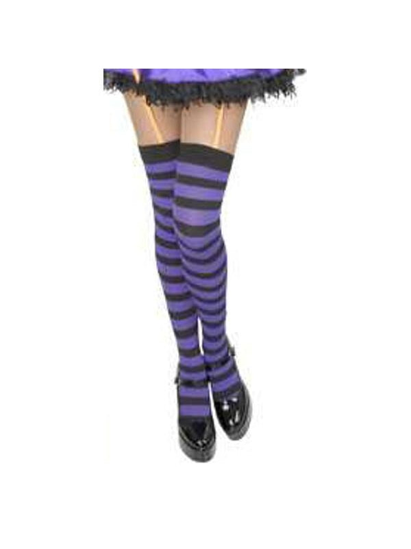Adult Purple & Black Striped Thigh High Stockings-COSTUMEISH