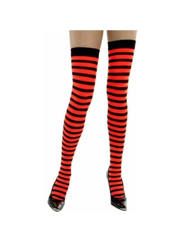 Adult Red & Black Striped Thigh High Stockings-COSTUMEISH