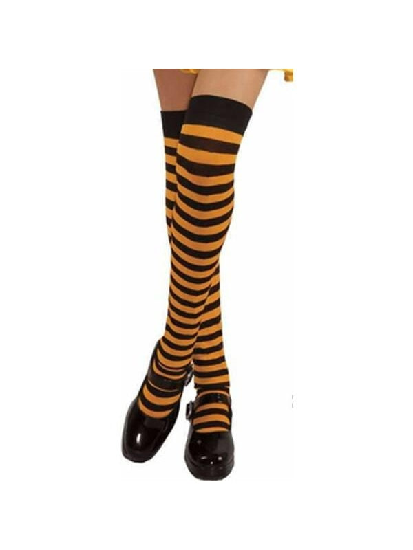 Childs Black & Orange Stripped Over The Knee Stockings-COSTUMEISH