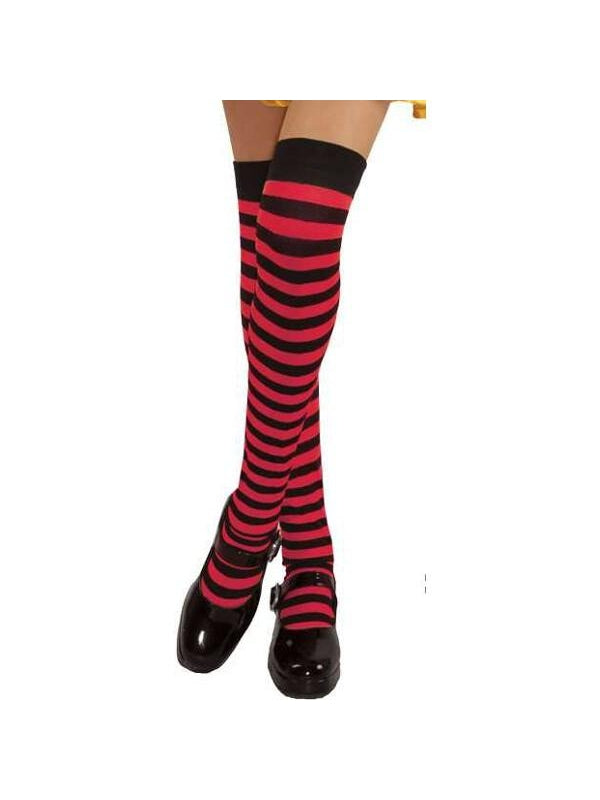 Childs Black & Red Stripped Over The Knee Stockings-COSTUMEISH