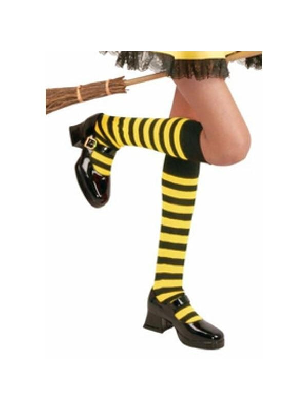 Childs Black & Yellow Knee High Striped Socks-COSTUMEISH