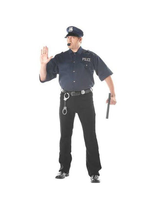 Adult Plus Size Cop Shirt And Hat Costume-COSTUMEISH