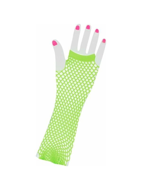 Adult Long 80's Style Green Neon Fishnet Gloves-COSTUMEISH