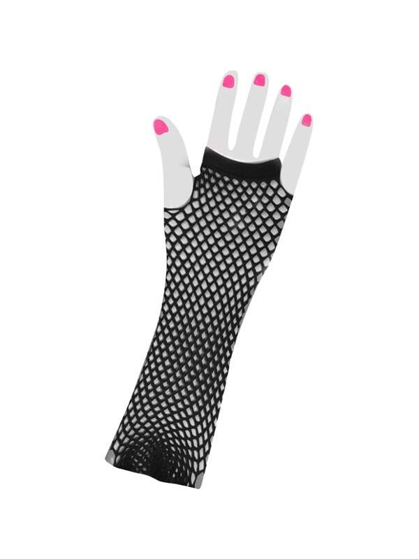 Adult Long 80's Style Black Neon Fishnet Gloves-COSTUMEISH