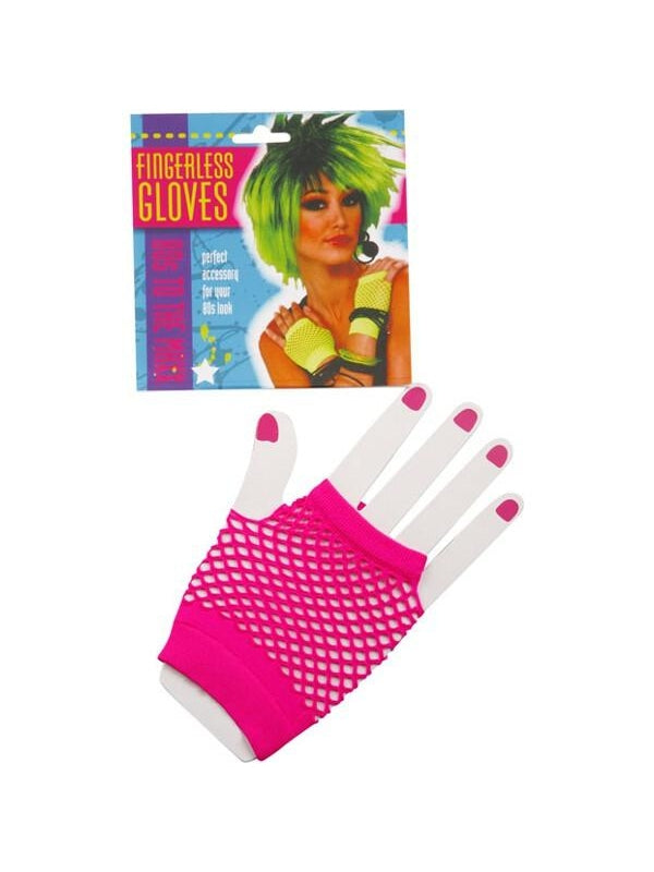 Adult Short Neon Pink Fingerless Fishnet Gloves-COSTUMEISH