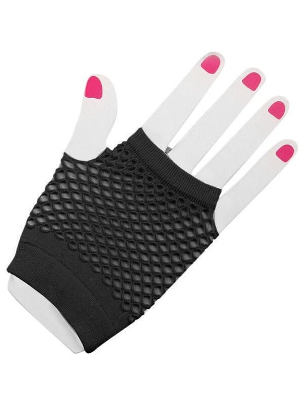 Adult Short Black Fingerless Fishnet Gloves-COSTUMEISH