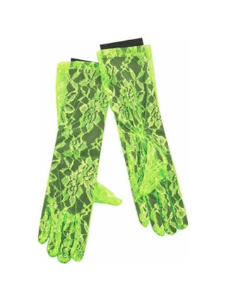 Adult 80's Style Neon Green Lace Gloves-COSTUMEISH