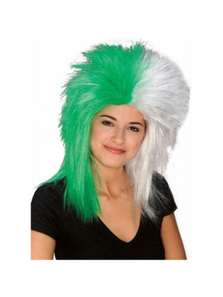 Sports Fan Green and White Wig-COSTUMEISH