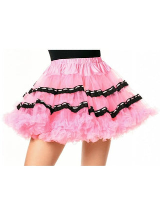 Pink Soft Tulle Petticoat with Black Trim-COSTUMEISH