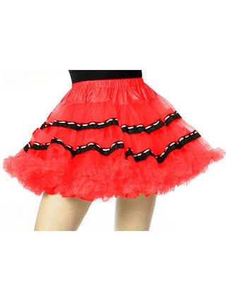 Red Soft Tulle Petticoat with Black Trim-COSTUMEISH