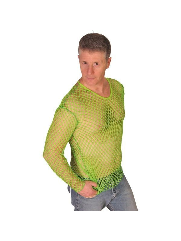 Mens Neon Green Fishnet Shirt-COSTUMEISH