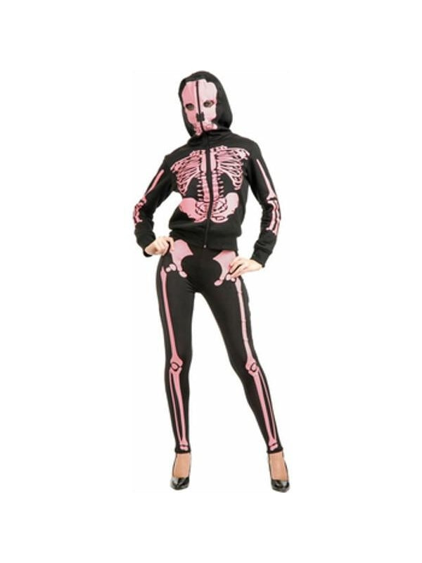 Adult Women's Black & Pink Skeleton Hoodie-COSTUMEISH