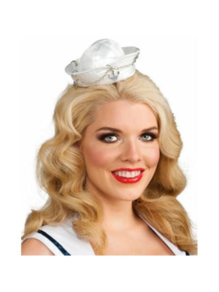 White & Silver Mini Sailor Hat-COSTUMEISH