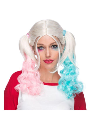 Pink & Blue Harlequin Ponytail Wig-COSTUMEISH